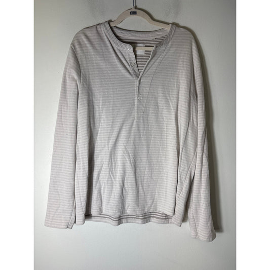 Billy Reid Off White Tan Stripe Long Sleeve Cotton Blend Shirt Sz XL