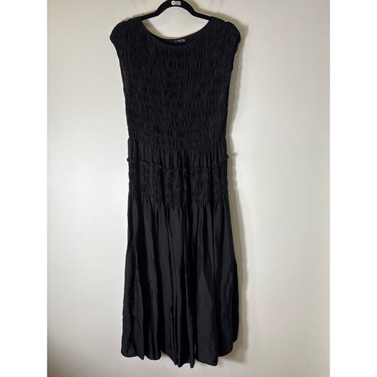 J. Crew Black Smocked Sleeveless A-Line Midi Dress Sz L