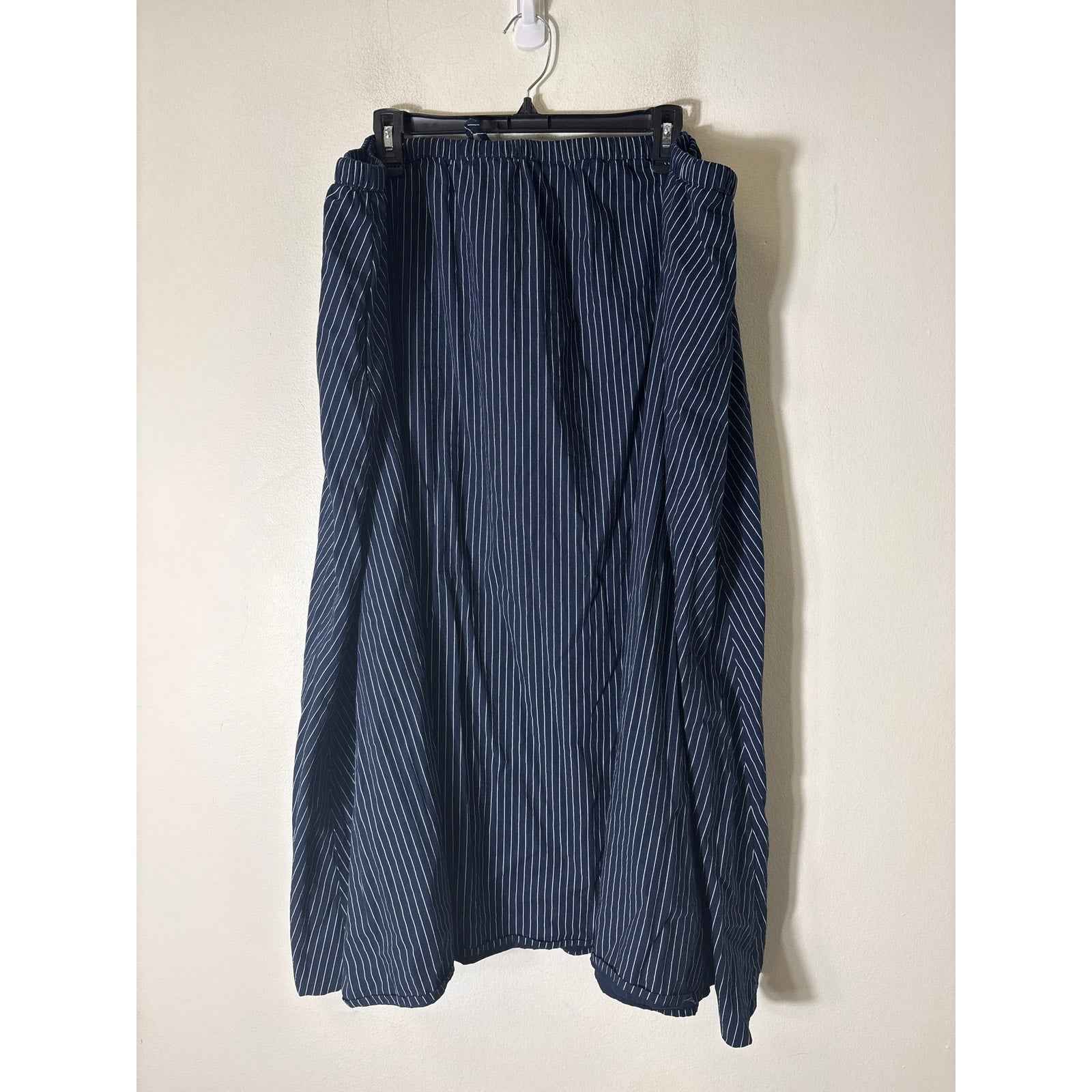 Asos Navy and White Stripe Elastic Waist Cotton Midi Skirt Sz US 24