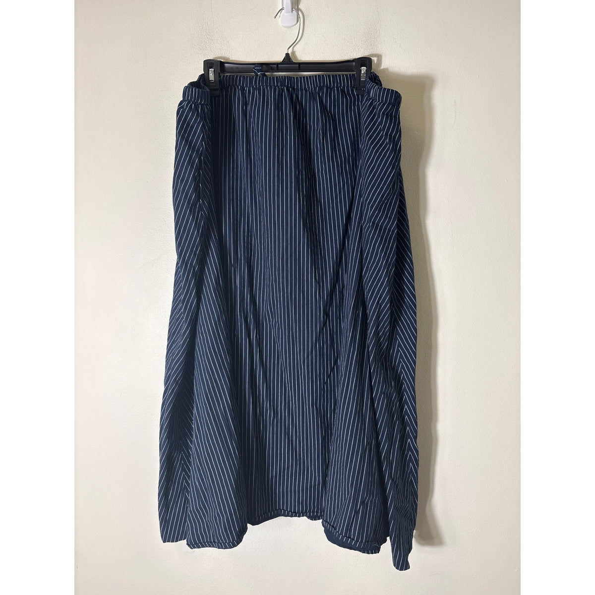 Asos Navy and White Stripe Elastic Waist Cotton Midi Skirt Sz US 24