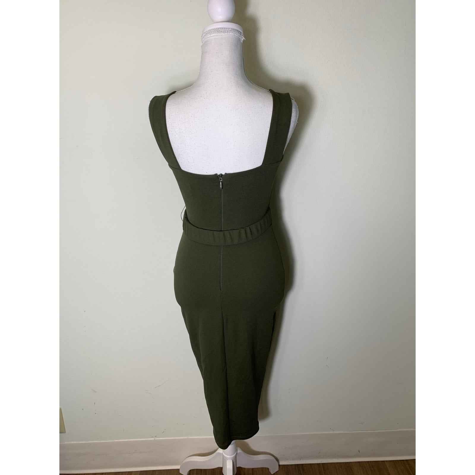 Nookie Dark Green Body Con Belted Midi Dress Sz S