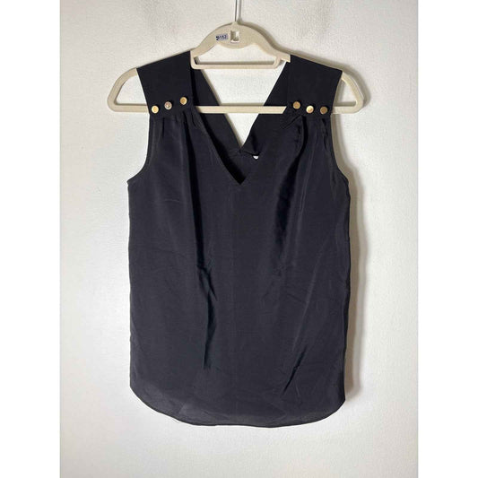 Amanda Uprichard Black Sleeveless Silk V Neck Top Sz S