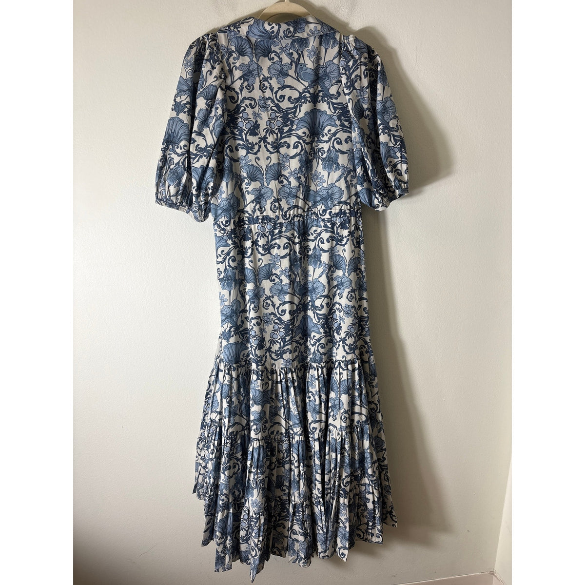 Kleid Blue Floral Half Puff Sleeve Maxi Dress Sz M