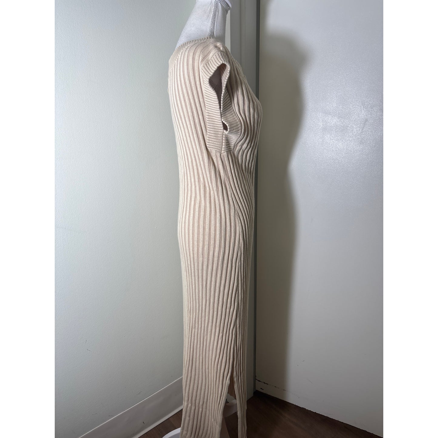 Sancia Anthropologie Beige Sleeveless Knit Ribbed Maxi Sweater Dress Sz XS