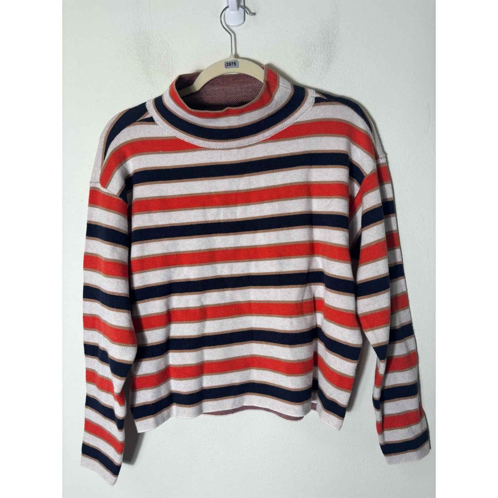 Maeve Orange and Navy Stripe Long Sleeve Mock Neck Sweater Sz XS