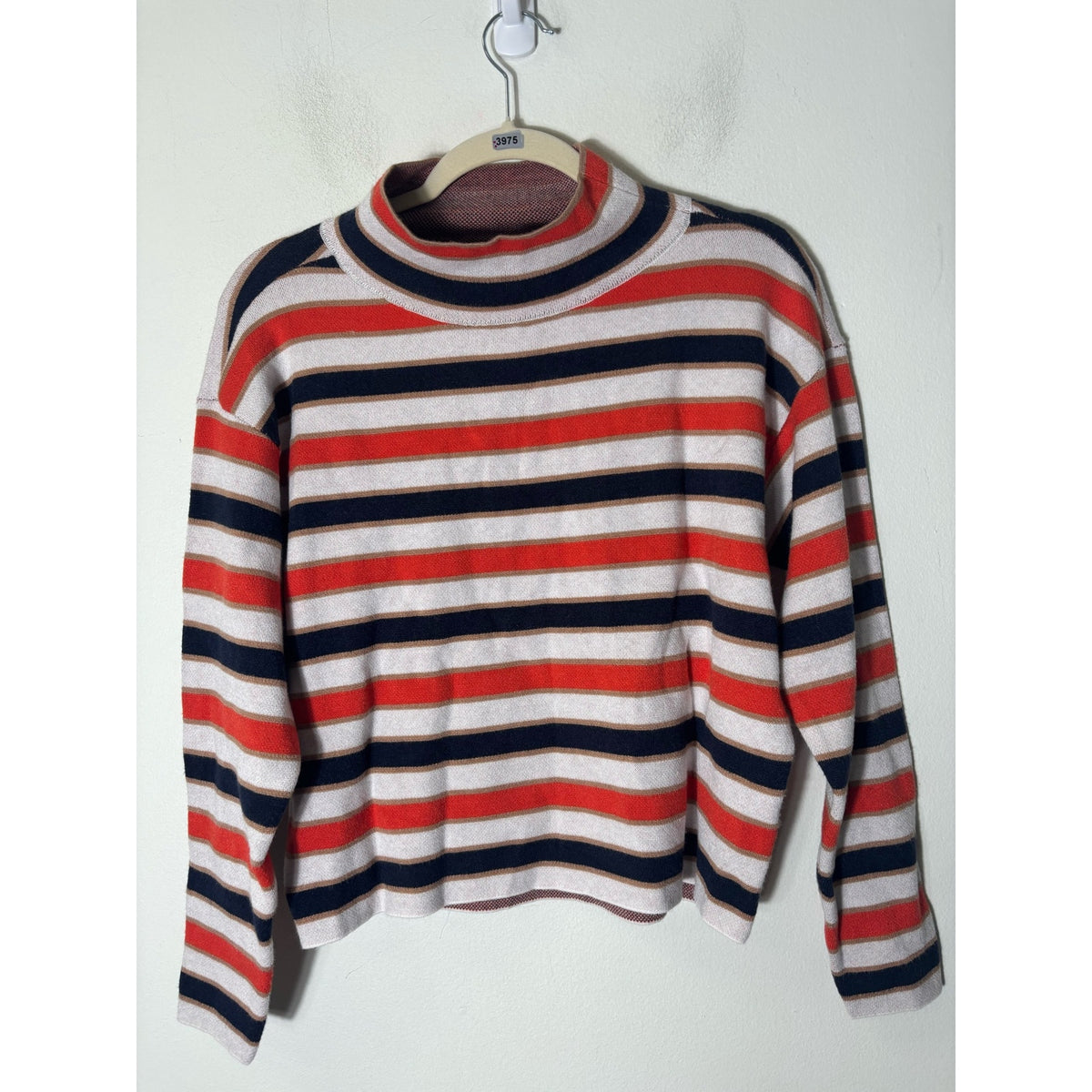 Maeve Orange and Navy Stripe Long Sleeve Mock Neck Sweater Sz XS