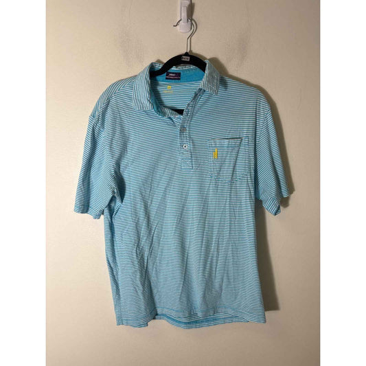 Men's Johnnie-O Teal Blue and White Stripe SHort Sleeve Cotton Polo Sz M