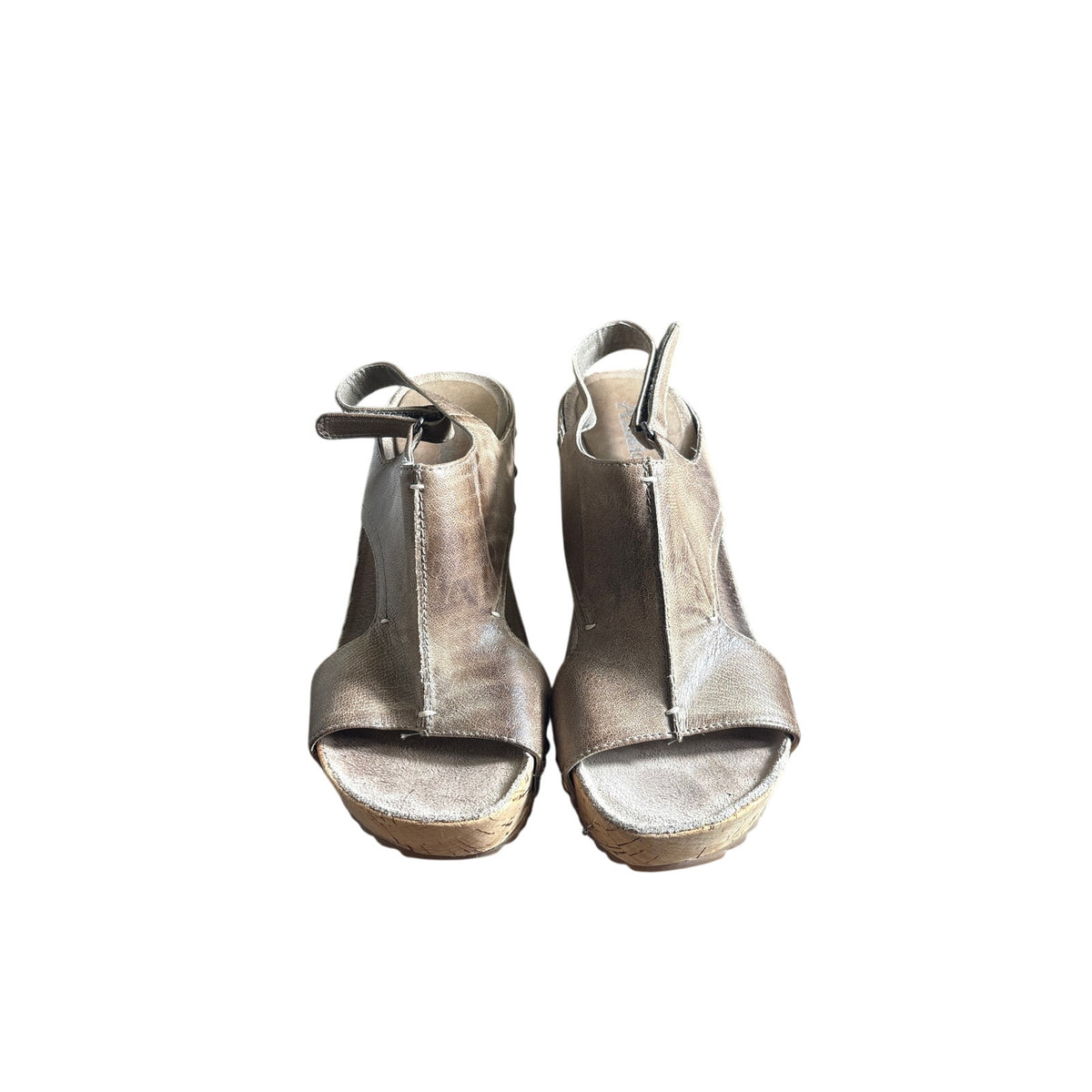 Antelope Brown Gray Leather Cork Schedule Wedges Sz 38 (7.5)