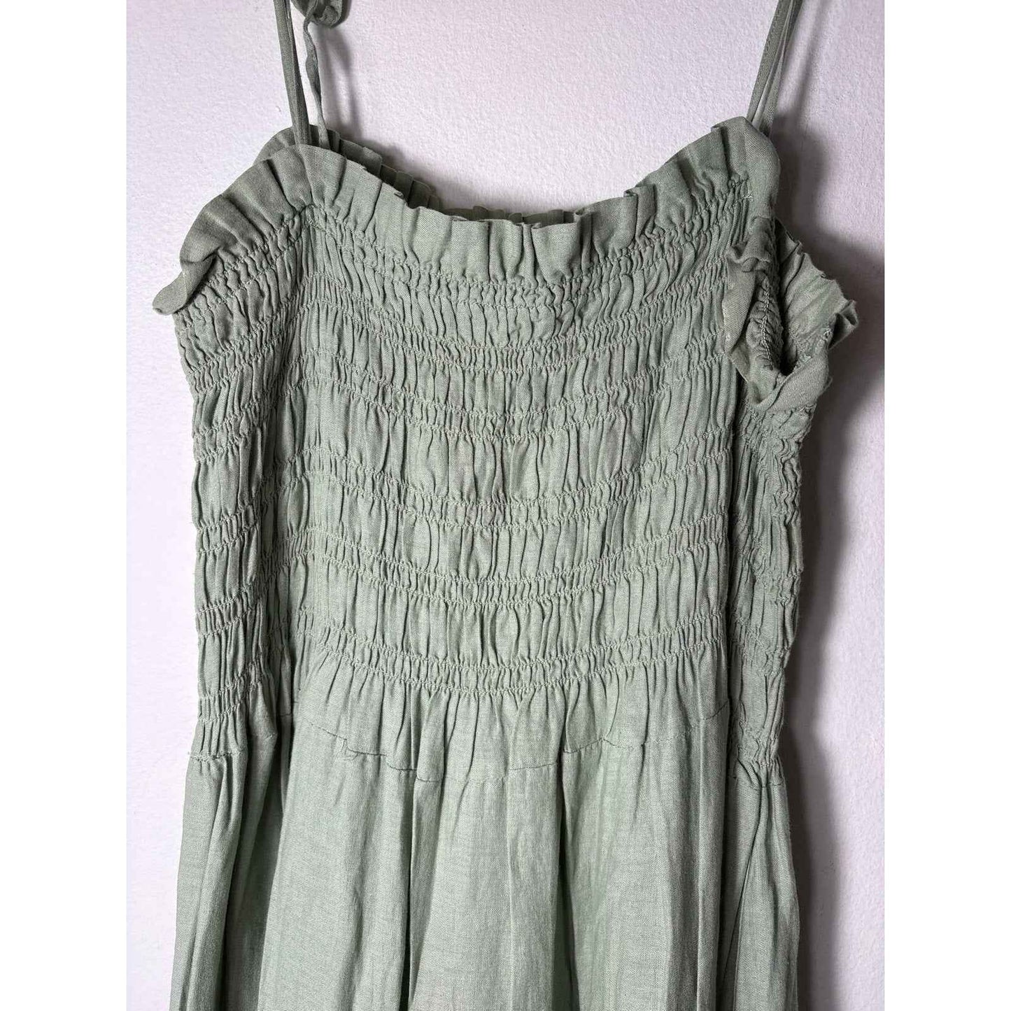 MNG Sage Green Spaghetti Strap Smocked Maxi Dress Sz 6