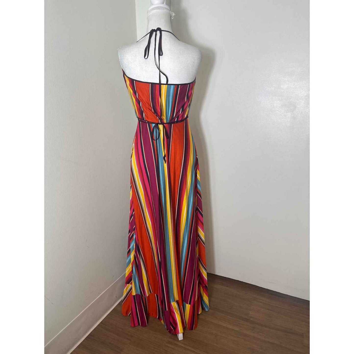 Laundry by Shelli Seigal Multicolored Stripe Wrap Maxi Dress Sz