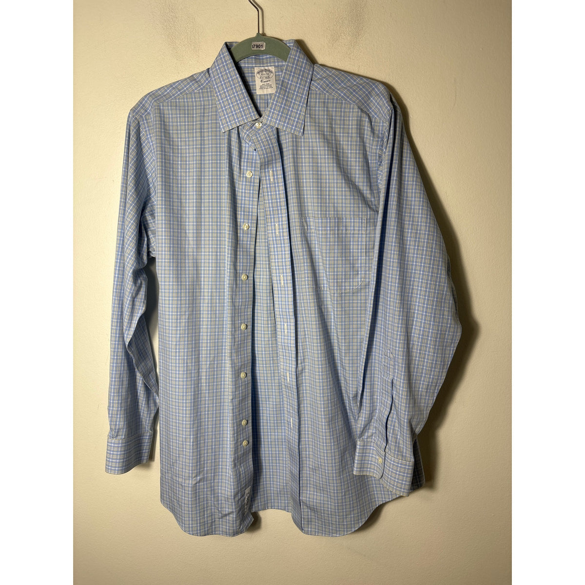 Mens Brooks Brothers Blue and Yellow Plaid Button Up Long Sleeve Shirt Sz 16.5/33