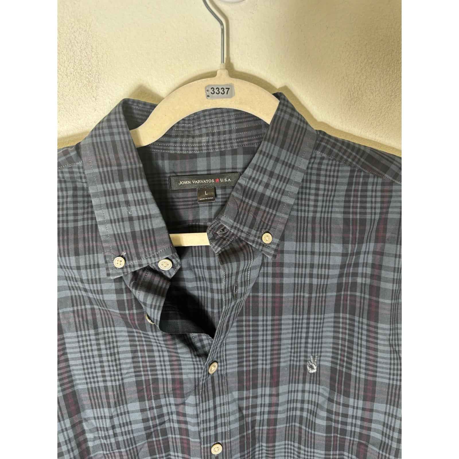 Men's John Varvatos Dark Green and Black Plaid Long Sleeve Button Down Shirt Sz M