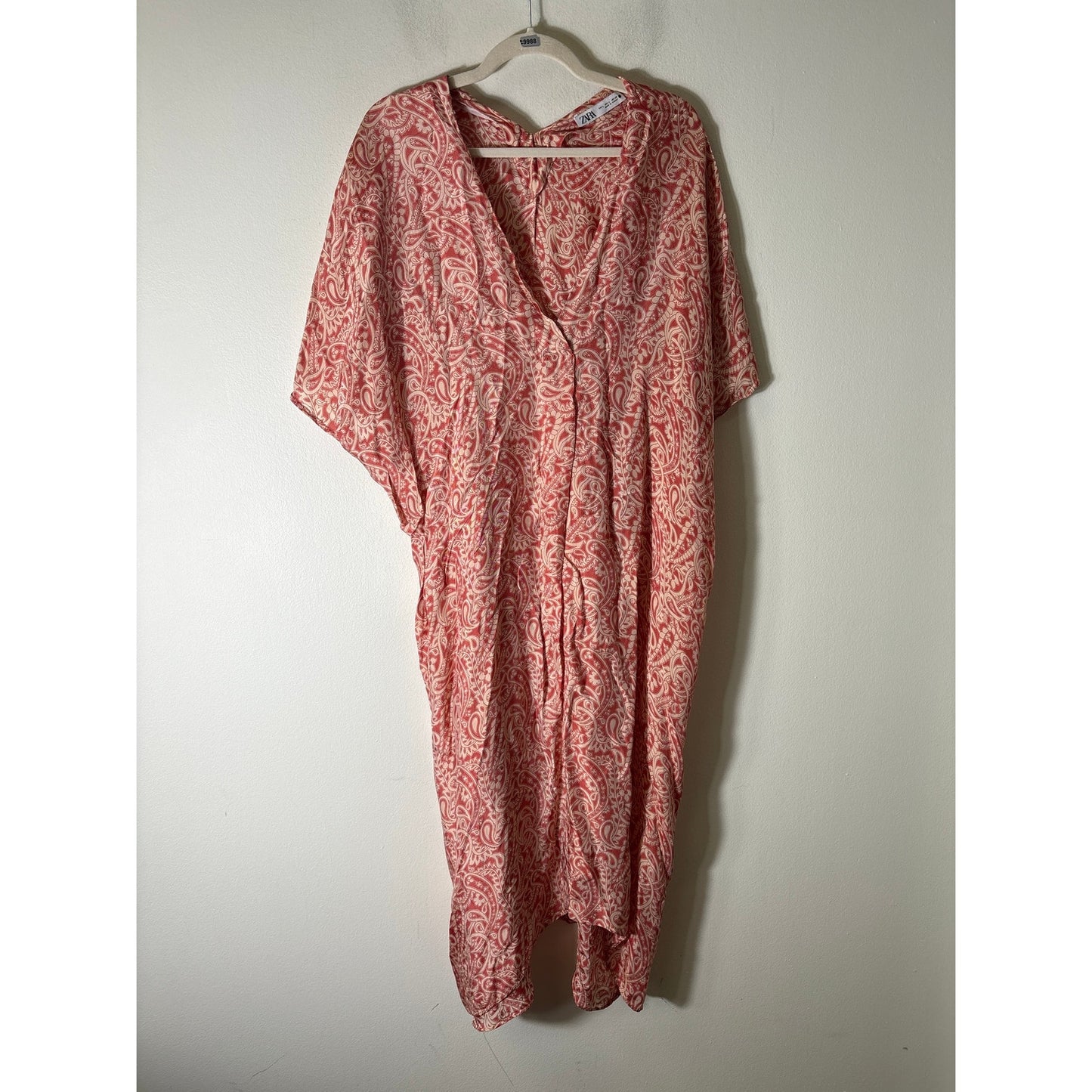 Zara Peach Paisley  V Neck Caftan Sz L