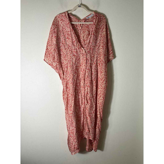Zara Peach Paisley  V Neck Caftan Sz L