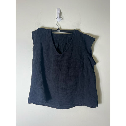 Three Dot Black Cap Sleeve V-Neck Textured Tee and Shorts Set Sz L