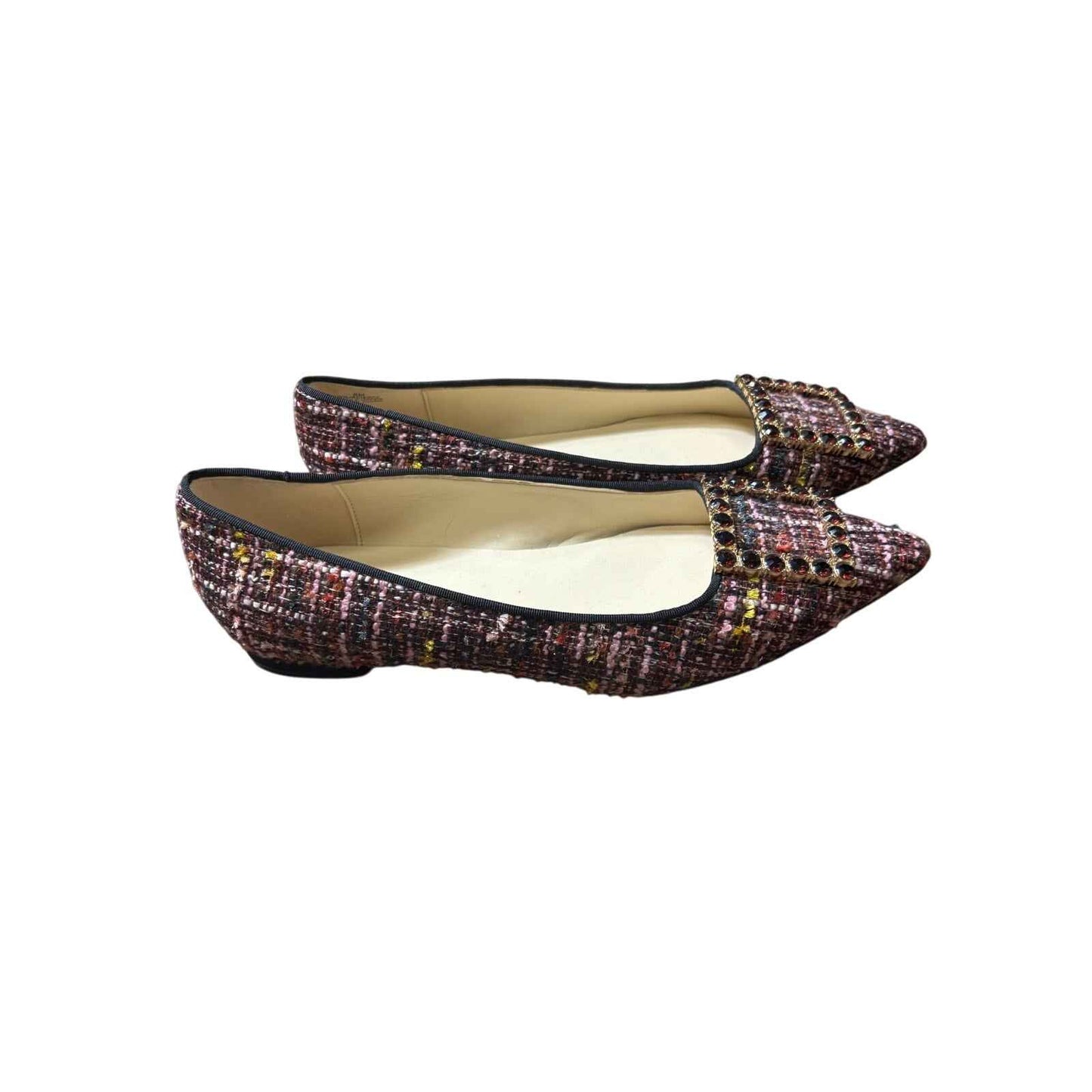 Nine West Red Tweed Jeweled Flat Sz 8.5