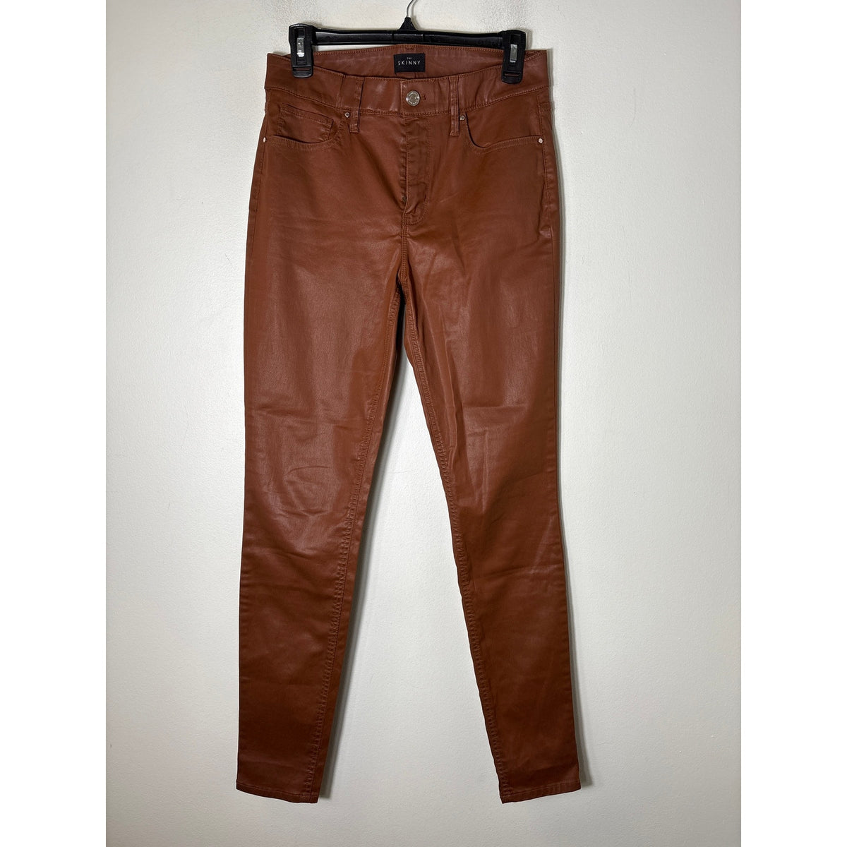 White House Black Market Camel Faux Leather The Skinny Pant Sz 4