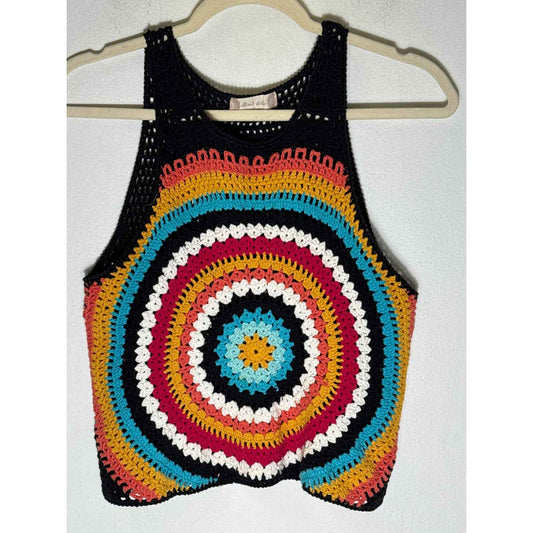 Alter'd State Black Sleeveless Crocheted Tank Top Sz S
