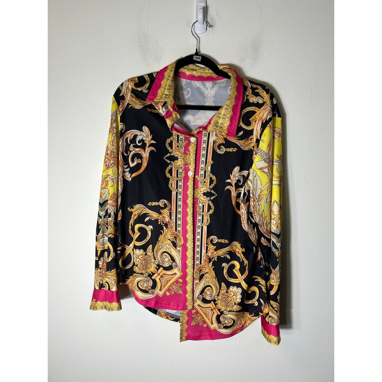 No Brand Black Gold Pink Print Long Sleeve Button Up Sz XXL