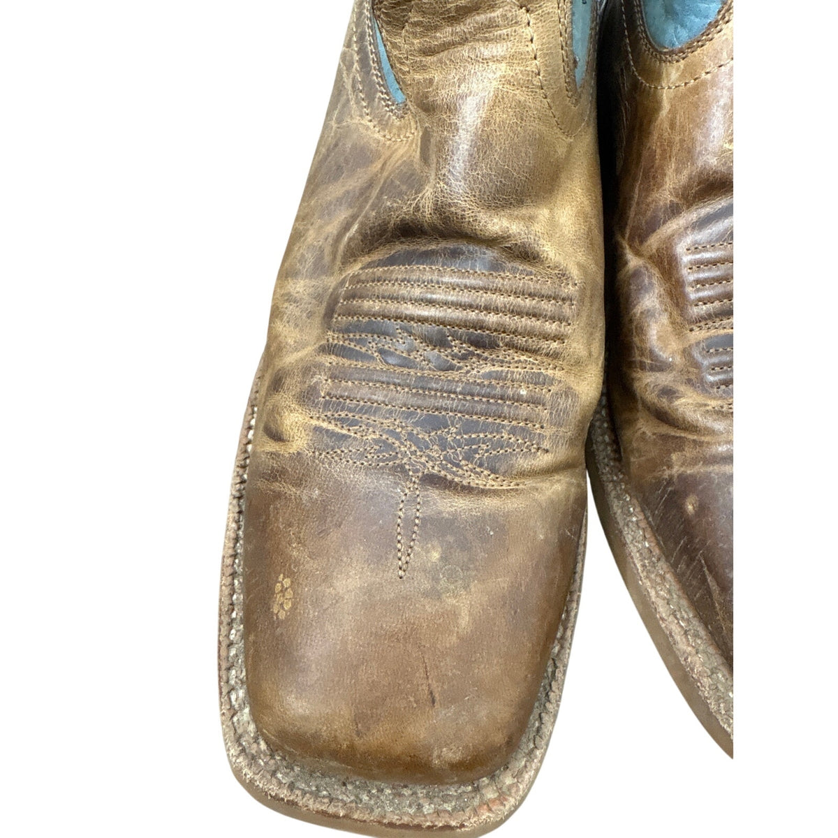 Mens Ariat Teal and Brown Leather Cowboy Boots Sz 10.5