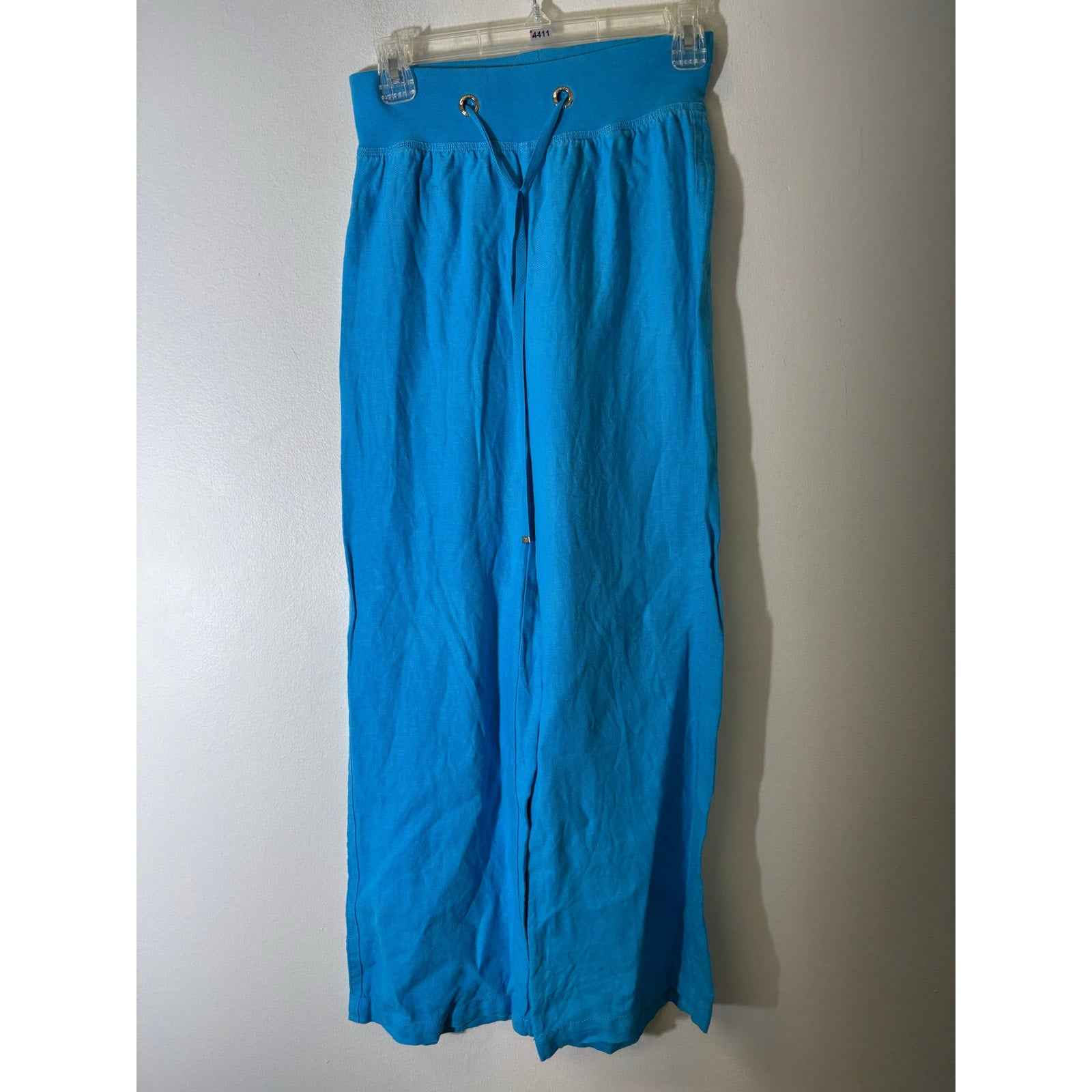 Lilly Puitzer Teal Blue Linen Pull On Wide Leg Pants Sz XXS