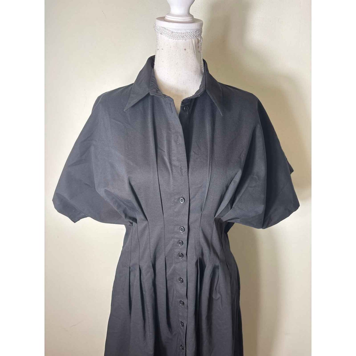 Exquise Black Short Sleeve "Tobie" Button Up Maxi Dress Sz M