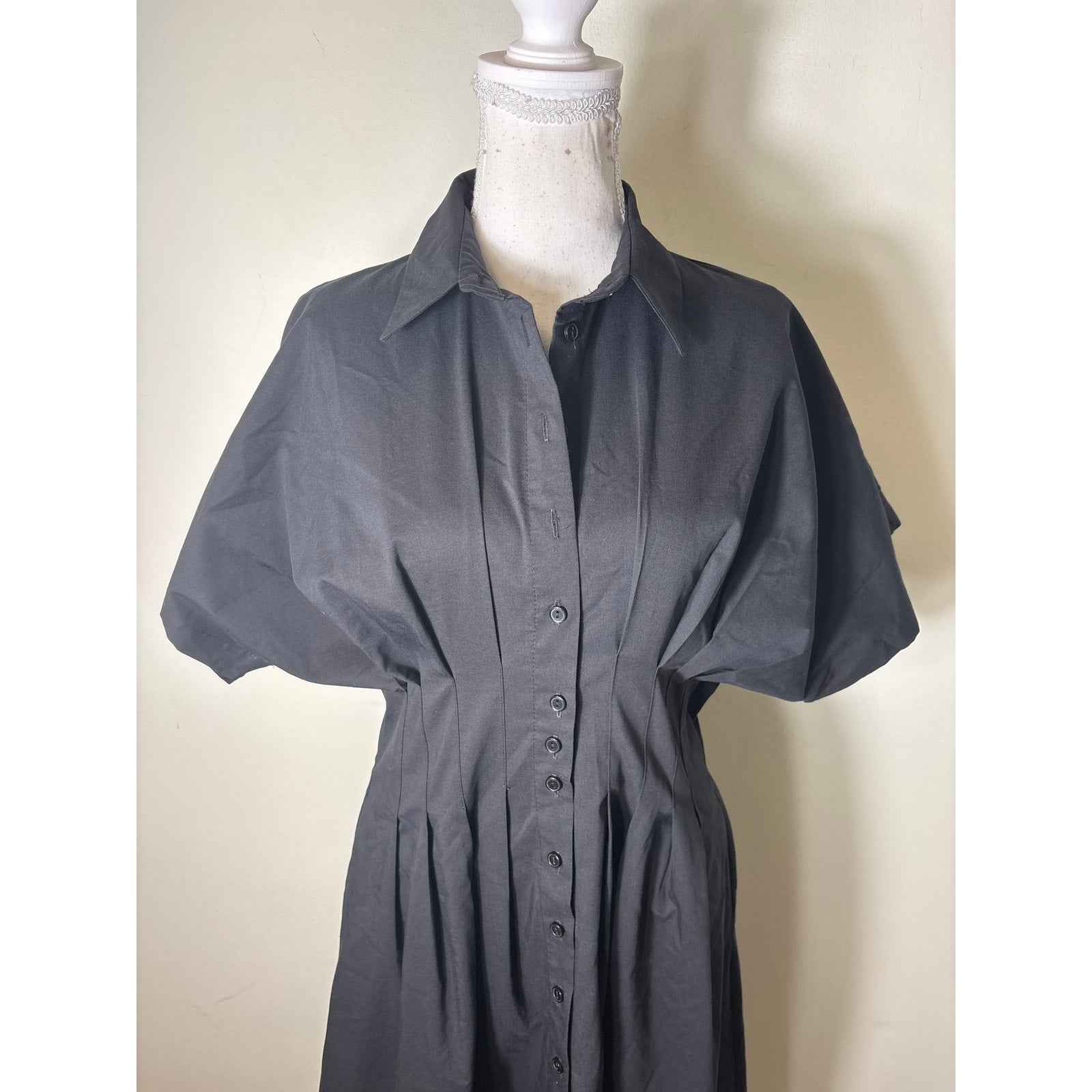 Exquise Black Short Sleeve "Tobie" Button Up Maxi Dress Sz M