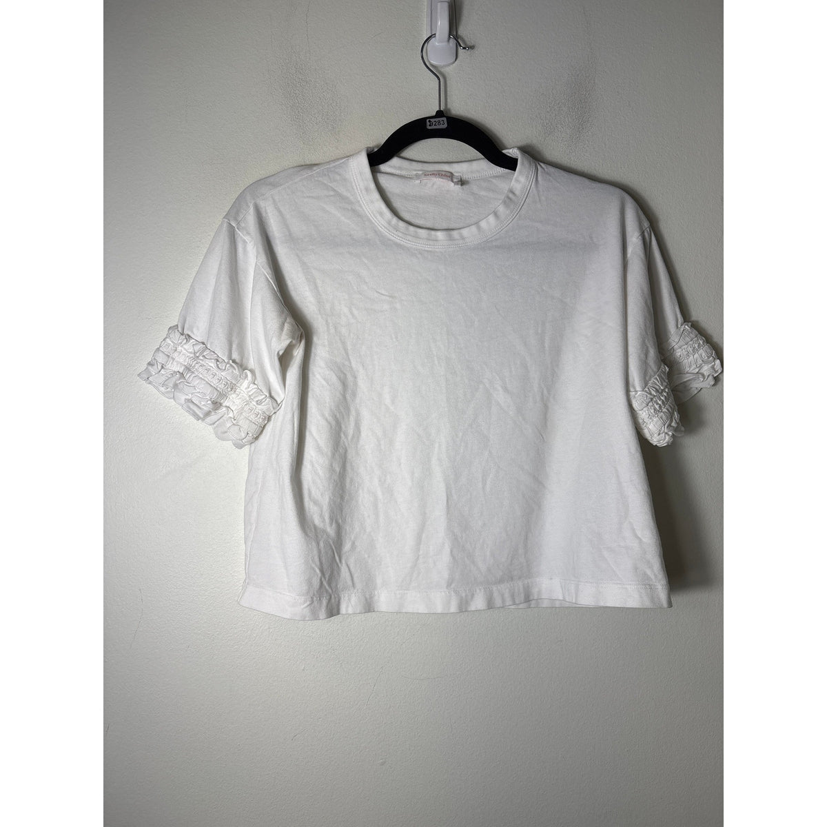 See by Chloe White Short Ruffle Sleeve Cotton Cropped Tee Sz S