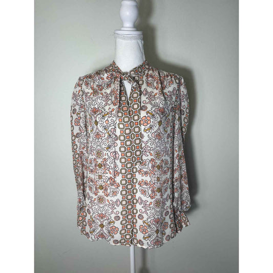 Tory Burch Pink and Cream Floral Print Blouse Sz 2