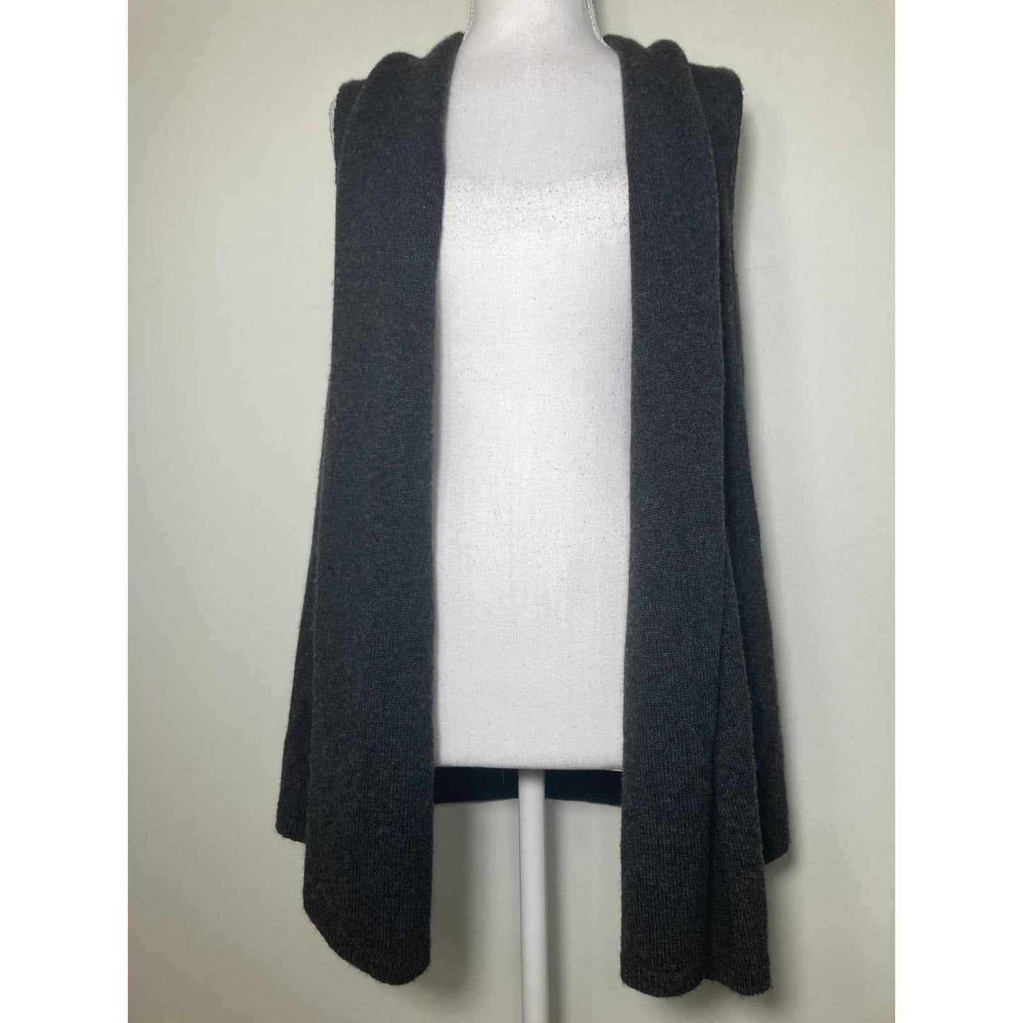 Lafayette 148 Dark Gray Mixed Media Cardigan 100% Cashmere and Leather Sz