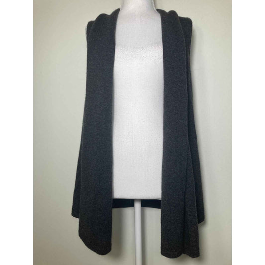 Lafayette 148 Dark Gray Mixed Media Cardigan 100% Cashmere and Leather Sz