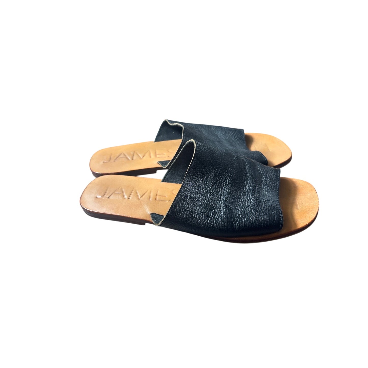 James Smith Black Pebbled Leather Flat Slides Sz 40 (9.5)