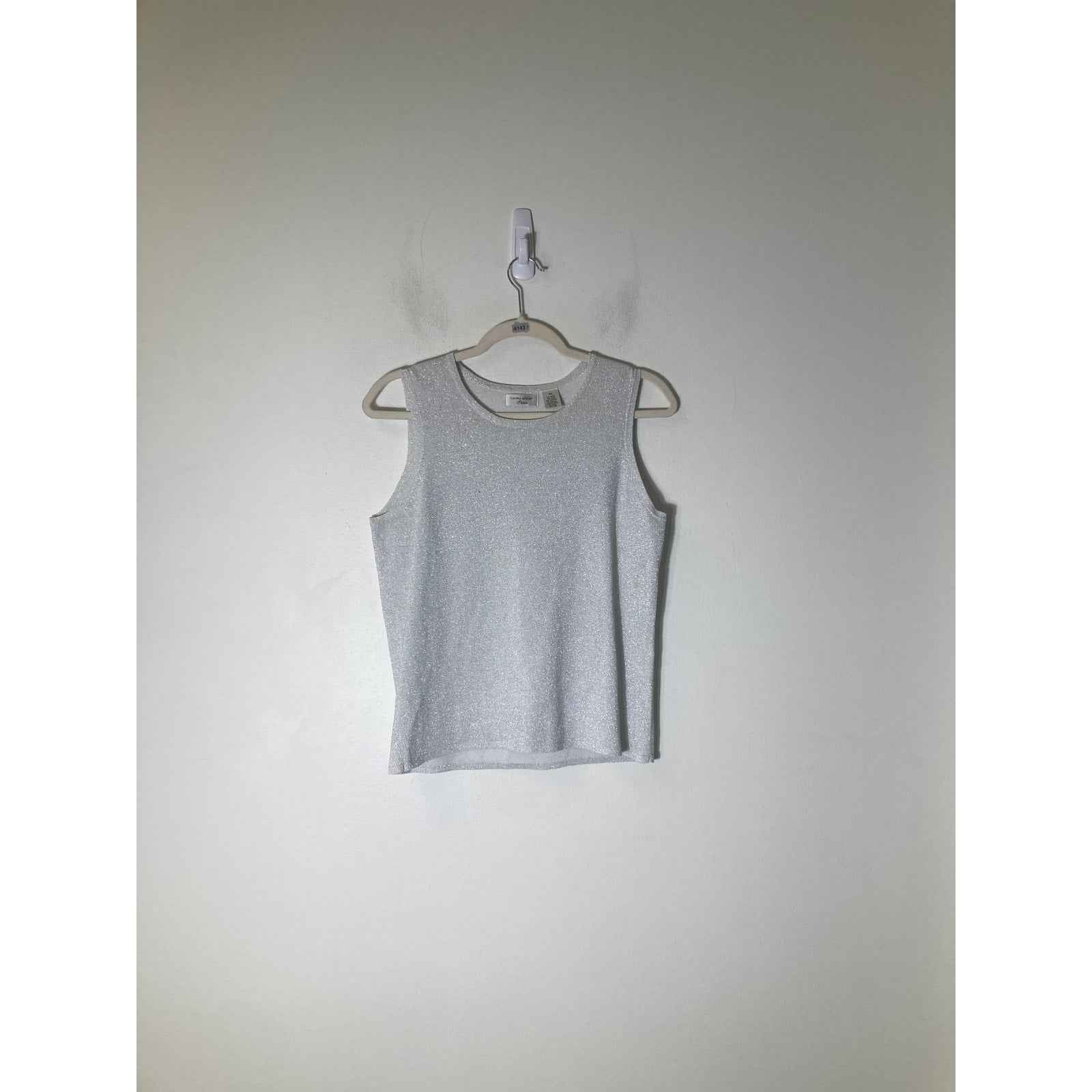 Laura Ashley Silver Shimmery Sleeveless Shirt Sz M Petite