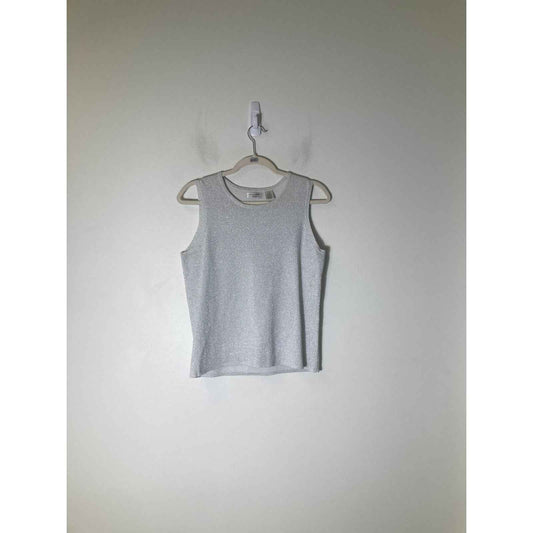 Laura Ashley Silver Shimmery Sleeveless Shirt Sz M Petite