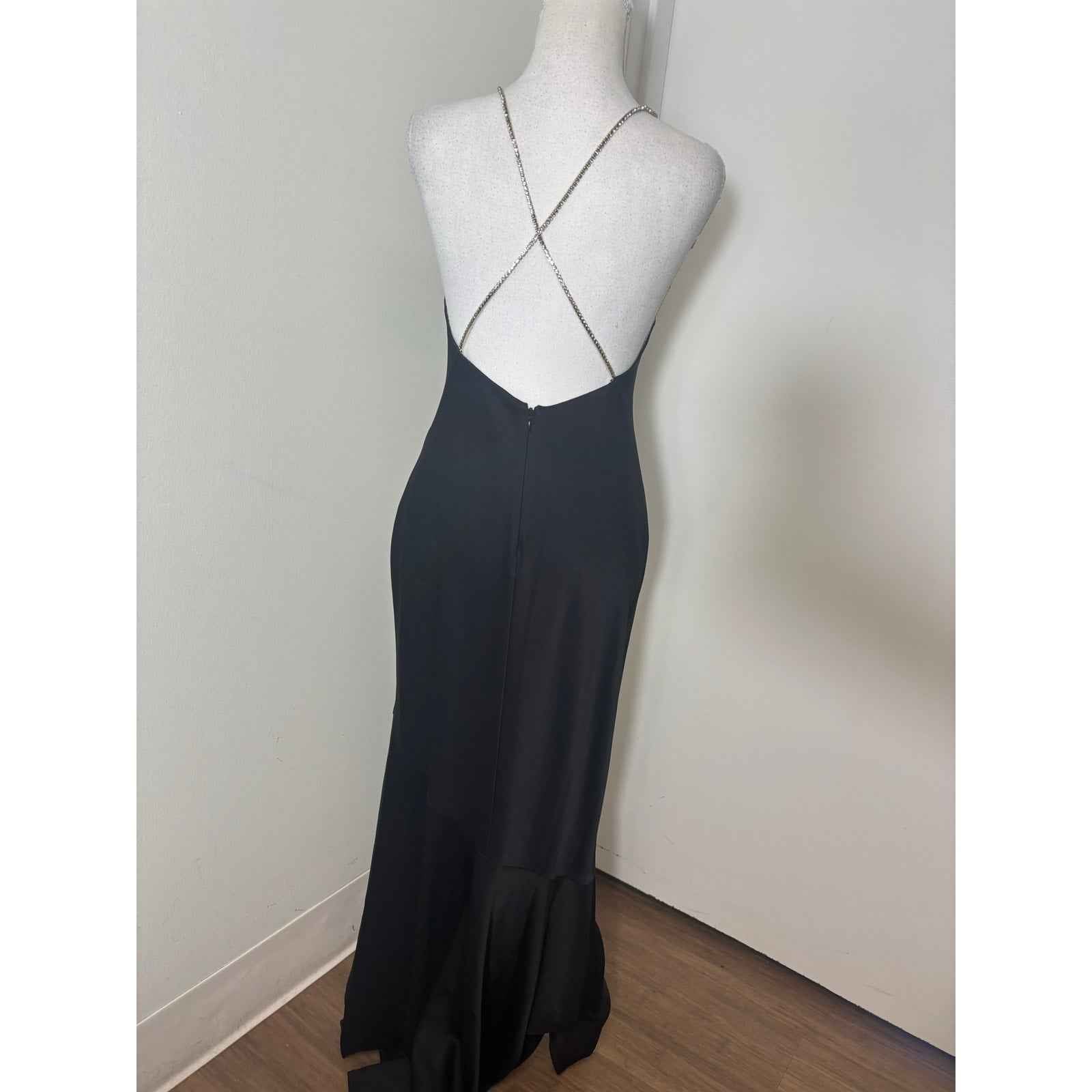 Rachel Zoe Black Rhinestone Strap Gown Sz 4