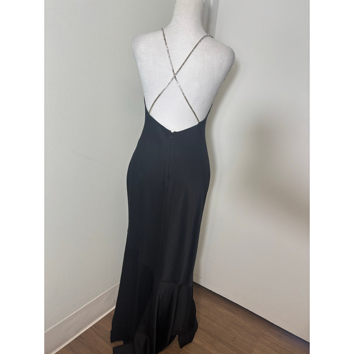 Rachel Zoe Black Rhinestone Strap Gown Sz 4