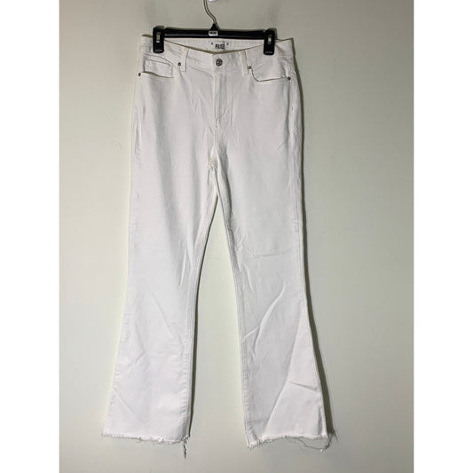 Paige White Raw Hem High Rise Laurel Canyon Boot Cut Jeans Sz 29