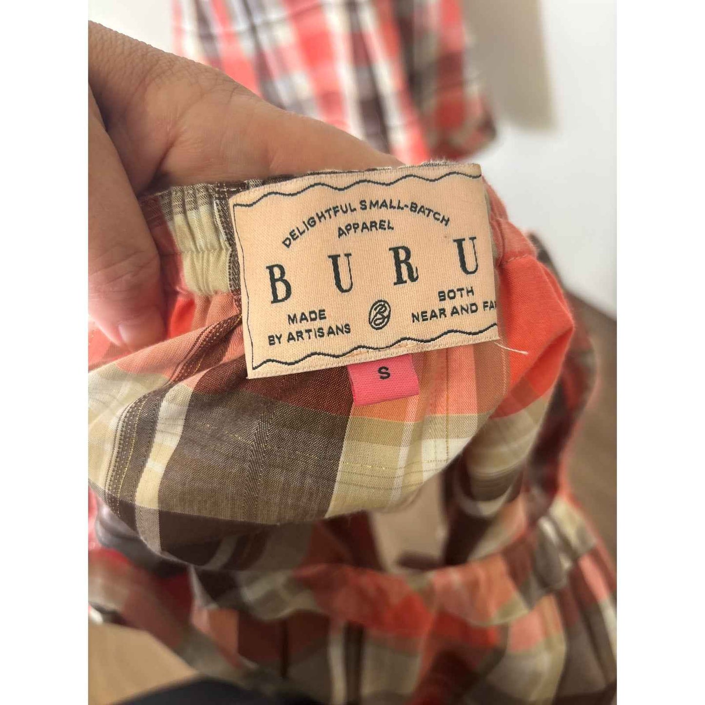 Buru Brown and Peach Tones Plaid Skirt Set Sz S