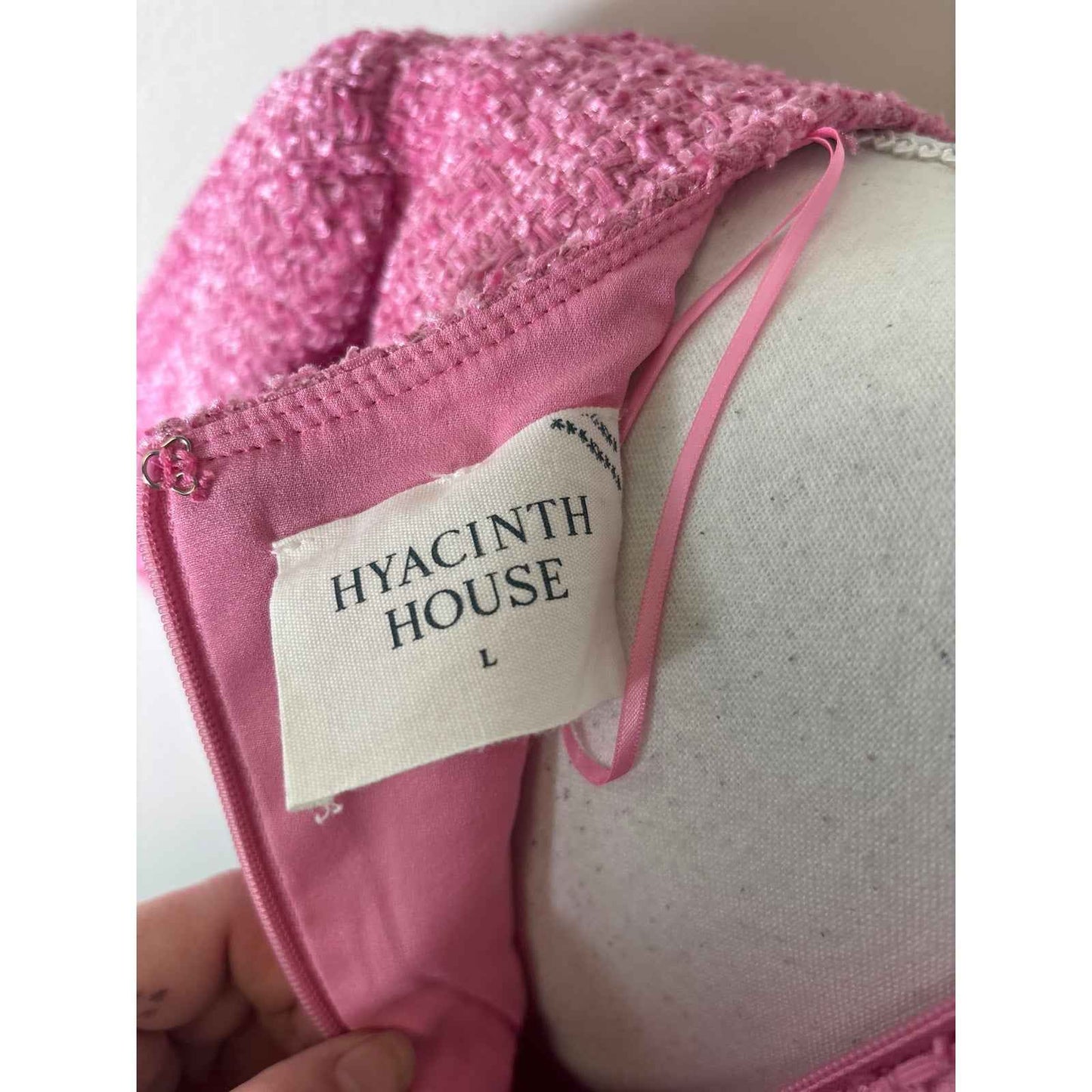 NWT Hyacinth House Berry Pink Tweed Half Puff Sleeve Skirt Suit Set Sz L