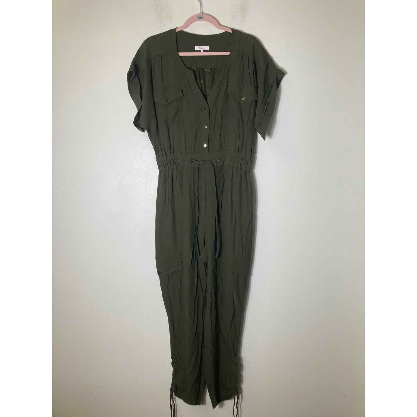 Parker Hunter Green Short Sleeve Cargo Style Viscose Jumpsuit Sz 8