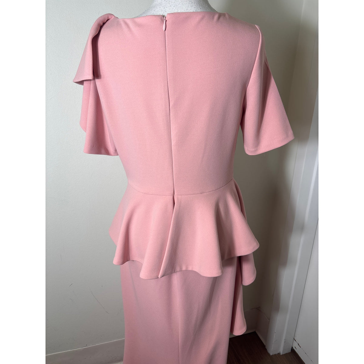 Badgley Mischka Blush Pink Half Sleeve Floor Length Ruffle Gown Sz 6