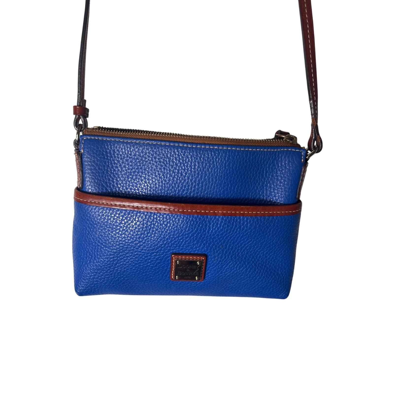 Dooney & Bourkey Blue Pebbled Crossbody Bag 9"x7"