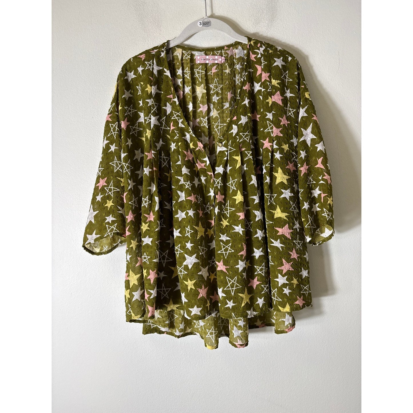 Traffic People Green Star Blouse Sz S