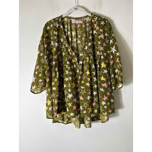 Traffic People Green Star Blouse Sz S