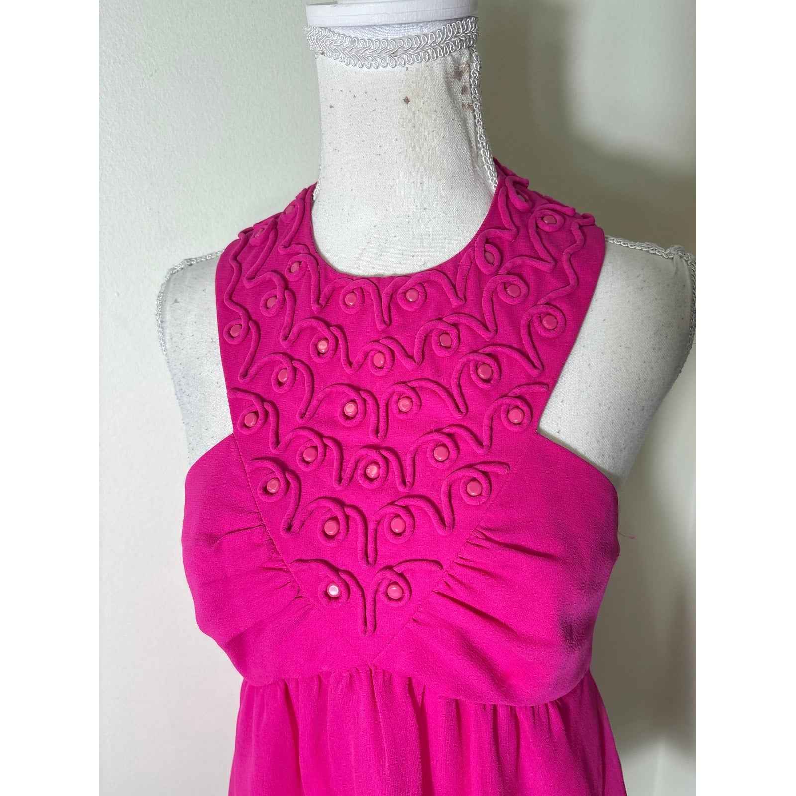 Tibi Hot Pink Silk Halter Backless Special Occasion Top Sz 4