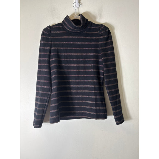 Veronica Beard Black Long Sleeve Mock Neck Top Sz M