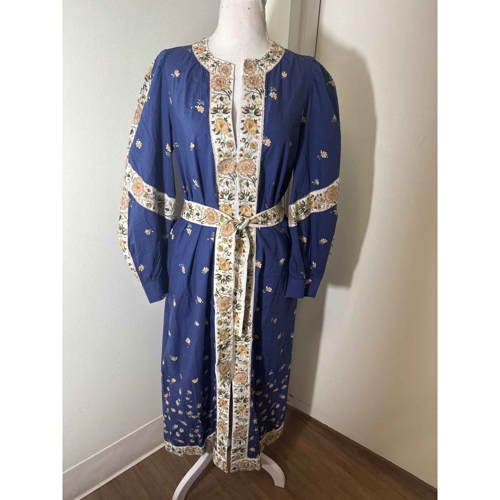 NWT Sea Elizabeth Print Blue and Pink Floral Caftan Sz M