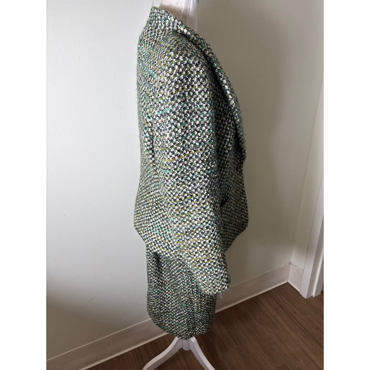 Lafayette 148 Green Tweed Long Sleeve ONe Button Blazer and Skirt Set Sz 14