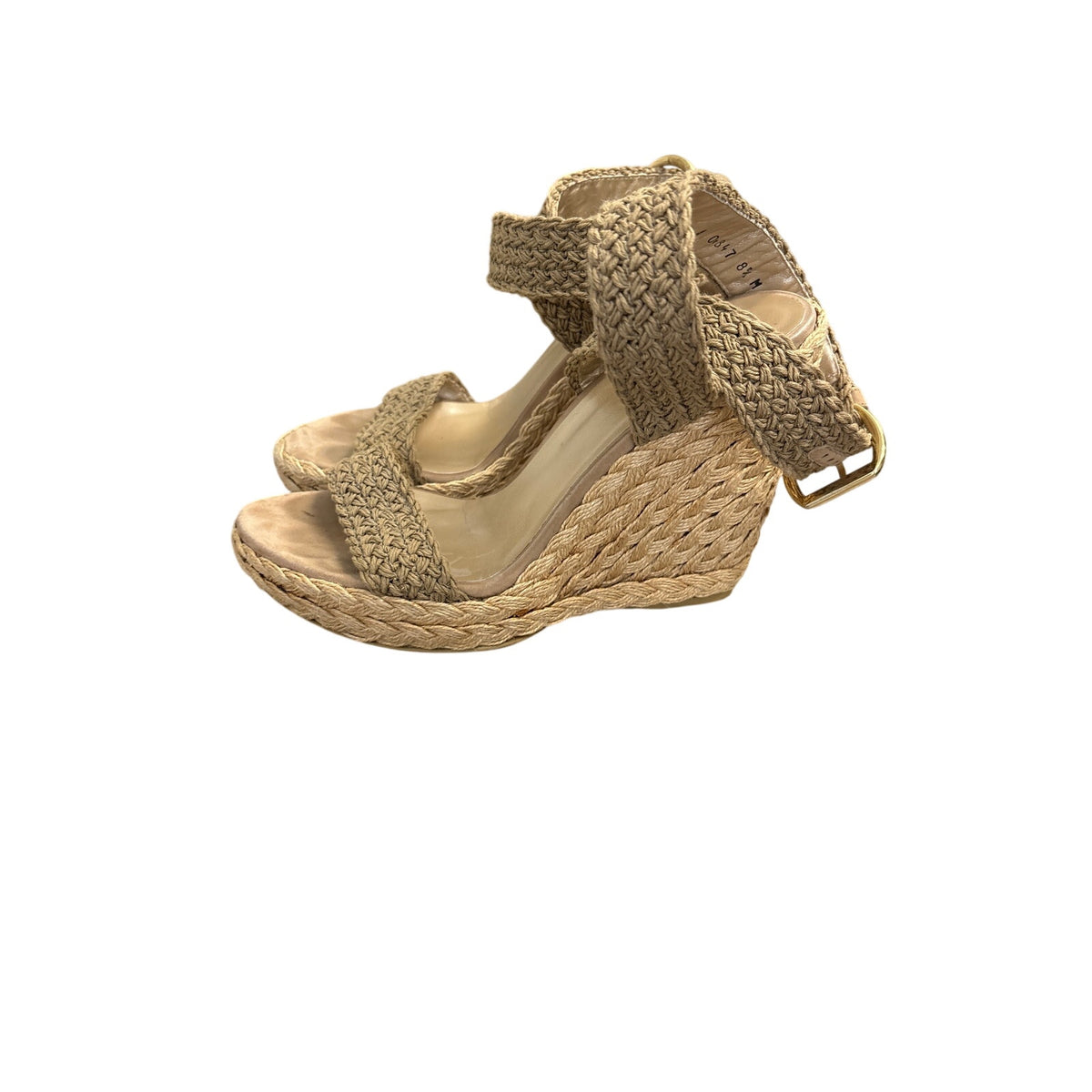 Stuart Weitzman Tan Braided Rafia Wedge Sandals Sz 8.5
