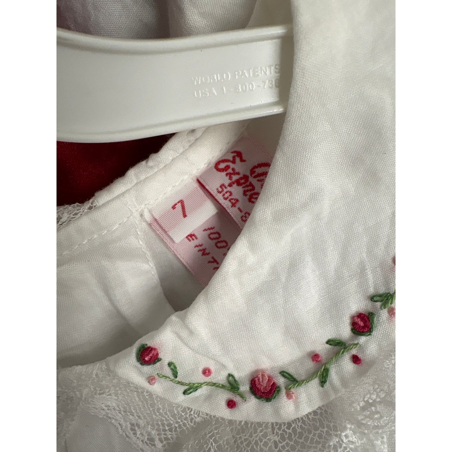 Girls Vintage Orient Expressed Inc. White Embroidered Collar Dress Sz 7
